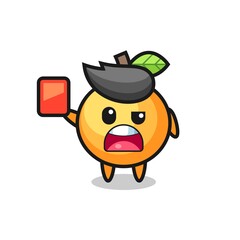 orange fruit cute mascot as referee giving a red card