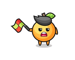 orange fruit cartoon as the line judge hold the flag up at a 45 degree angle