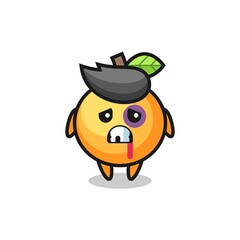 injured orange fruit character with a bruised face