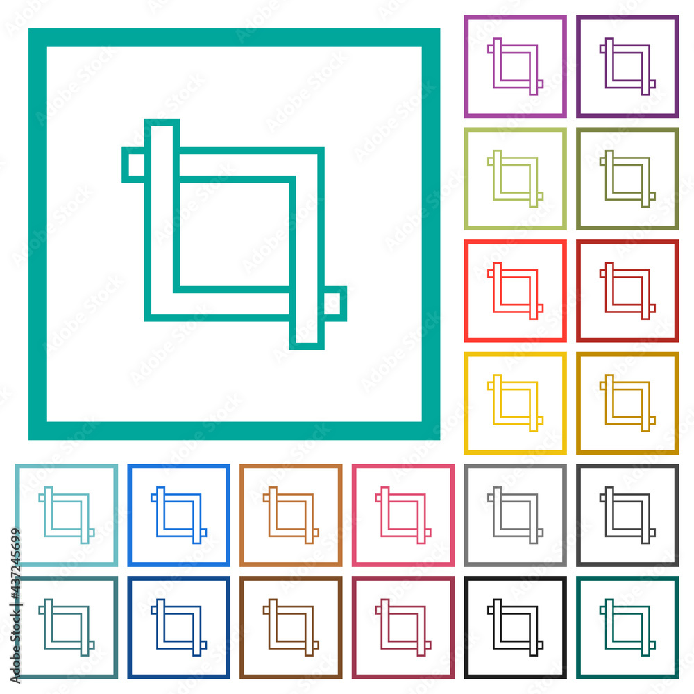 Poster crop tool flat color icons with quadrant frames