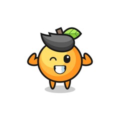 the muscular orange fruit character is posing showing his muscles