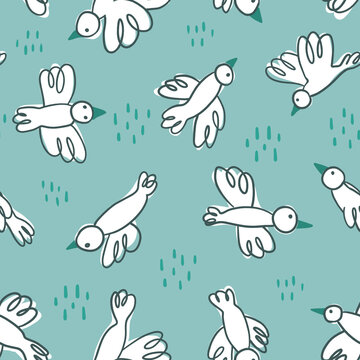 White flying birds childish vector seamless pattern - for kids fabric, wrapping, textile, wallpaper, background. © Anastasiia