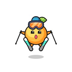 orange fruit mascot character as a ski player
