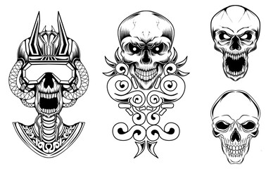 black and white skull sketch collection of illustrations