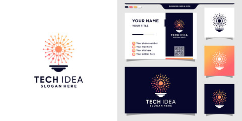 Creative tech idea logo with dot and line art style. Logo icon for technology and business card design. Premium Vector