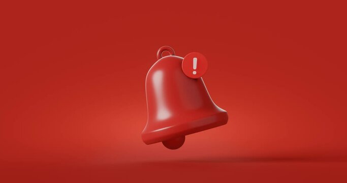 Red danger alarm bell or emergency notifications alert on rescue warning background with security urgency concept. 3D rendering.