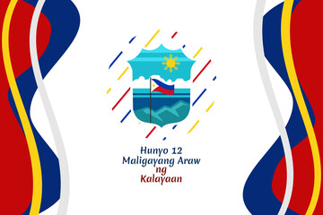 Translation: June 12, Happy Independence Day. National day of Philippines Vector illustration. Suitable for greeting card, poster and banner.