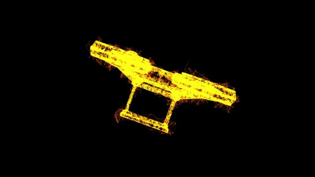 Drone flying with action video camera. Wireframe low poly mesh technology. Available in 4K FullHD and HD video