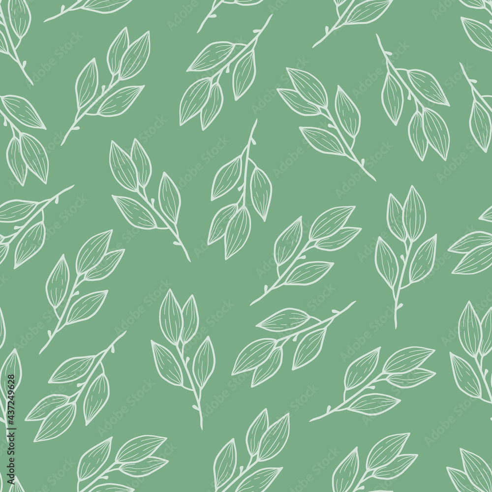 Poster hand drawn seamless floral pattern of simple leaf. doodle sketch line style. vector illustration for