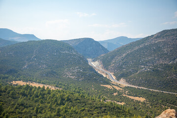 Scenic mountain landscape with new highway near Antalya in summer day, Turkey