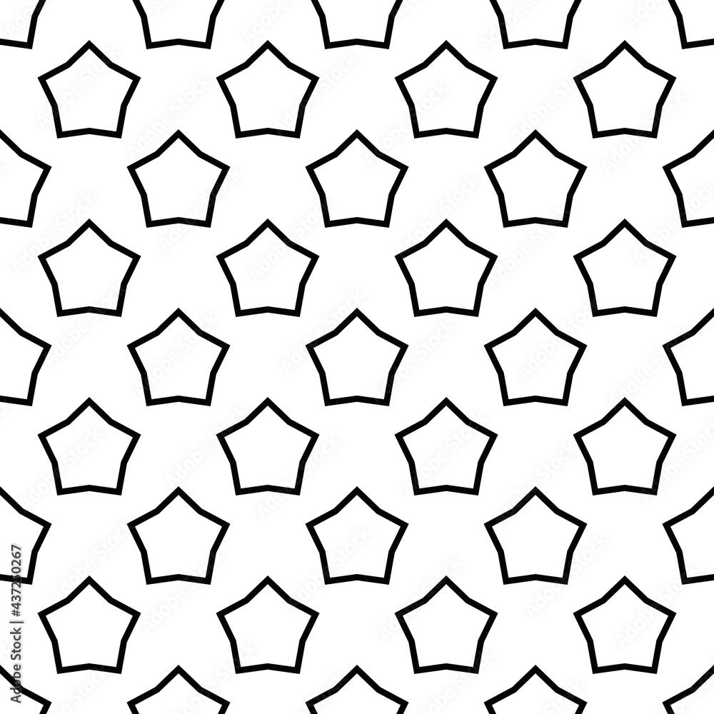 Poster Empty stars pattern. Vector same five rays stars seamless ornament.