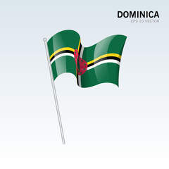 Dominica waving flag isolated on gray background