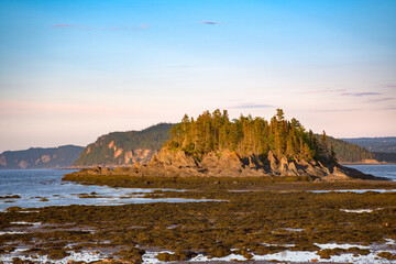 Colorful sunset over the islands of Bic national park, Quebec, Canada