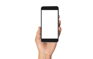 Hand holding smartphone device touching screen