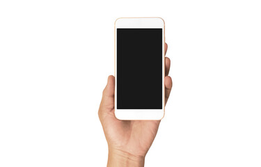Hand holding smartphone device touching screen