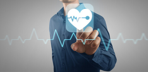 Hand double exposure of healthcare And Medicine concept