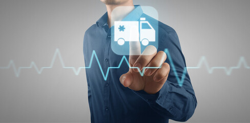 Hand double exposure of healthcare And Medicine concept