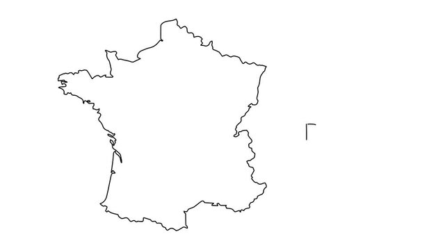 France map animation line. Black line animation letters drawing on a white background.