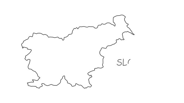 Slovenia.map animation line. Black line animation letters drawing on a white background.
