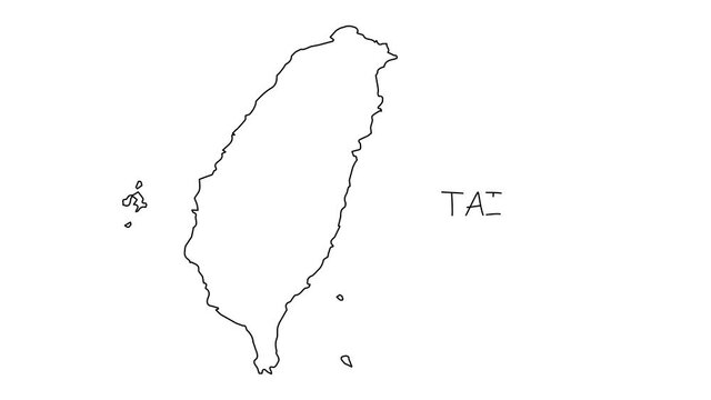 Taiwan map animation line. Black line animation letters drawing on a white background.