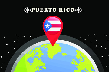 Puerto Rico Flag in the location mark on the globe