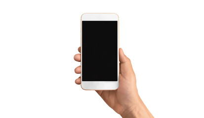 Fototapeta na wymiar Hand holding smartphone device touching screen
