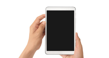 Hands holding tablet touch computer gadget