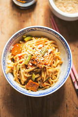 Pad thai tofu, pasta with tofu and vegetables, nuts