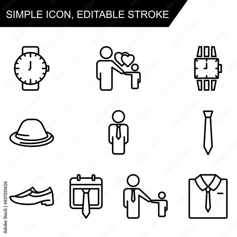 Poster father day icon set. outline style icon. simple illustration. editable stroke. design template vecto