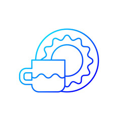 Cup and saucer set gradient linear vector icon. Dinning accessories for tea party. Container for drinking hot liquids. Thin line color symbols. Modern style pictogram. Vector isolated outline drawing