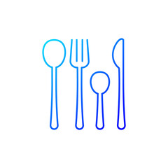 Forks, knives and spoons gradient linear vector icon. Dinner accessories for eating at home. Kitchen equipment. Thin line color symbols. Modern style pictogram. Vector isolated outline drawing