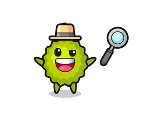 illustration of the durian mascot as a detective who manages to solve a case