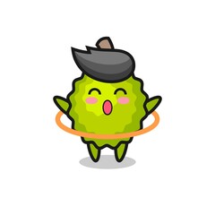 cute durian cartoon is playing hula hoop