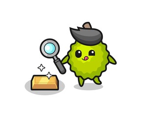 durian character is checking the authenticity of the gold bullion