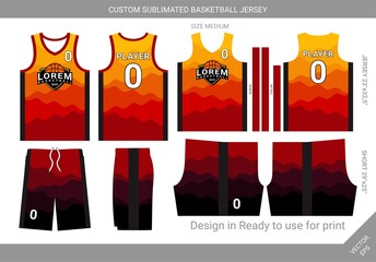 abstract wave yellow red, basketball jersey template