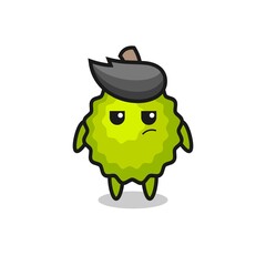 cute durian character with suspicious expression