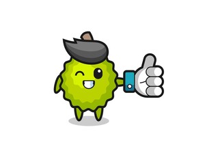 cute durian with social media thumbs up symbol