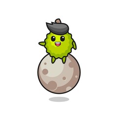 illustration of durian cartoon sitting on the moon