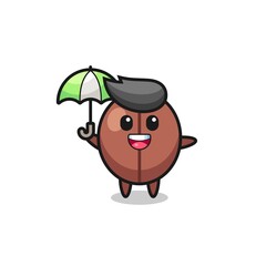 cute coffee bean illustration holding an umbrella