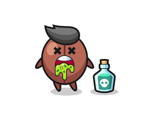 illustration of an coffee bean character vomiting due to poisoning