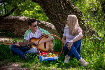 Happy family  in park.