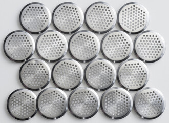 Texture of steel filters on white background 