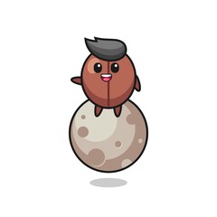 Fototapeta premium illustration of coffee bean cartoon sitting on the moon