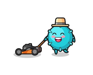 illustration of the virus character using lawn mower