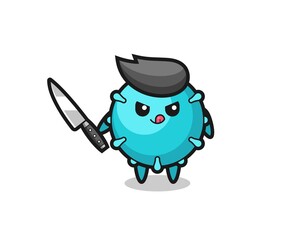 cute virus mascot as a psychopath holding a knife