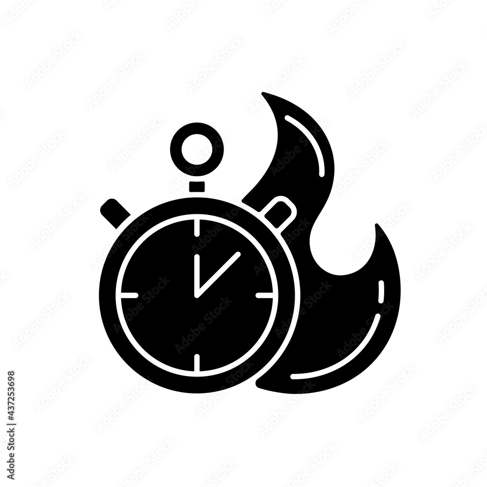 Aufkleber time limit black glyph icon. fast procedure. urgent task. timer with alarm. solving puzzles with cou