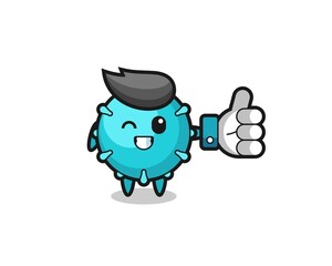 cute virus with social media thumbs up symbol
