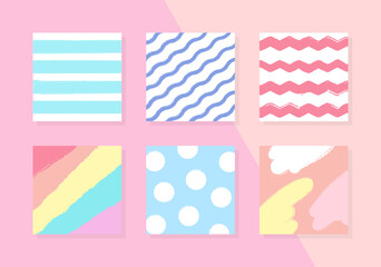 Abstract square backgrounds. Set of colorful summer templates with geometric elements. Suitable for social media posts, mobile apps and banners design. Vector 10 EPS.