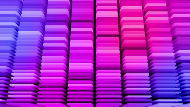 3d abstract geometric creative dark bg with looping flowing animation, black columns rise and fall flashing multicolor neon light randomly. Cartoon style. Columns move up and down. Blue red gradient