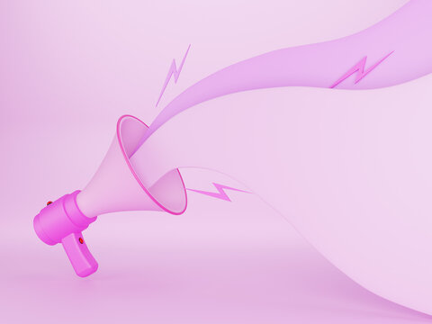 Pink megaphone speaker or bull horn speaker Stylish modular amplifier with microphone, red horn and handle and speakerphone for 3D render announcements or advertisements.